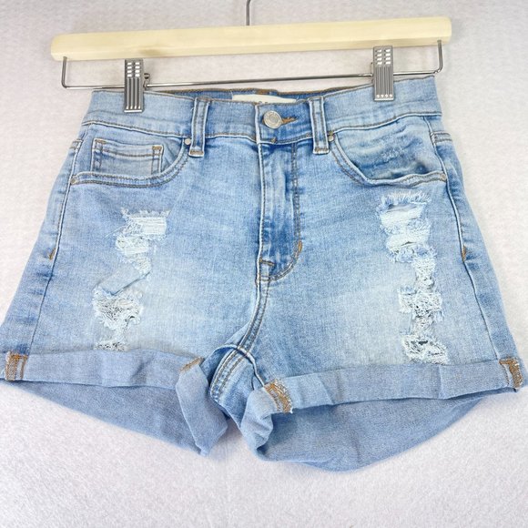PACSUN Womens 0 Blue Light Wash Stretch Denim The Shortie Distressed Shorts - Picture 1 of 7